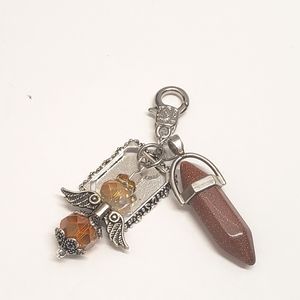 Handmade Guardian Angel & Sand Stone Healing Crystal Charm Keychain